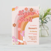 Let's Roll Retro Groovy Roller Schaats Verjaardag  Kaart (Staand voorkant)