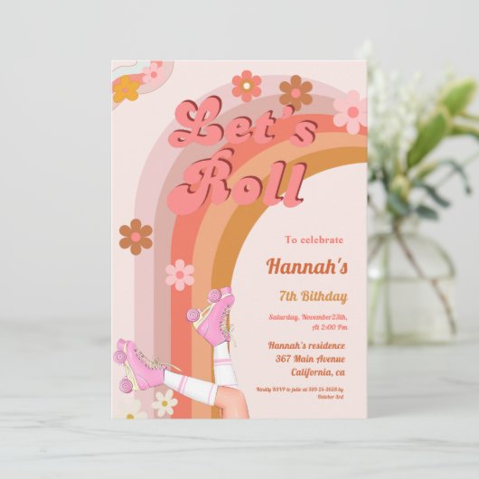 Let's Roll Retro Groovy Roller Schaats Verjaardag  Kaart (Staand voorkant)