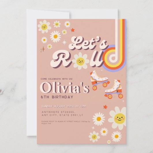 Let's Roll Retro Groovy Roller Schaats Verjaardag Kaart (Voorkant)