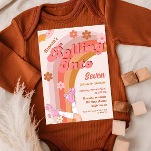 Let's Roll Retro Groovy Roller Schaats Verjaardag Kaart