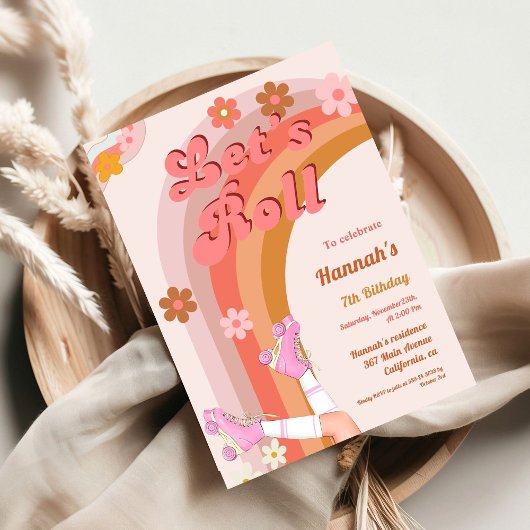 Let's Roll Retro Groovy Roller Schaats Verjaardag  Kaart