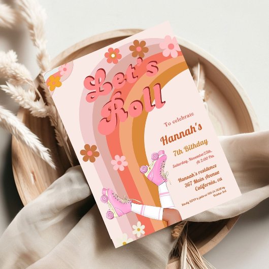 Let's Roll Retro Groovy Roller Schaats Verjaardag  Kaart