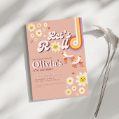 Let's Roll Retro Groovy Roller Schaats Verjaardag Kaart