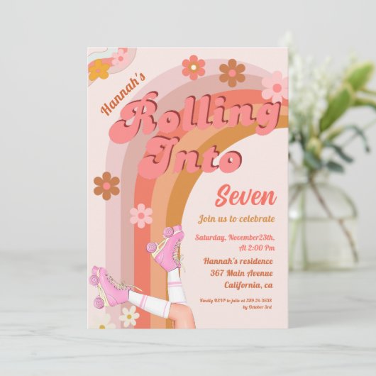 Let's Roll Retro Groovy Roller Schaats Verjaardag Kaart (Staand voorkant)