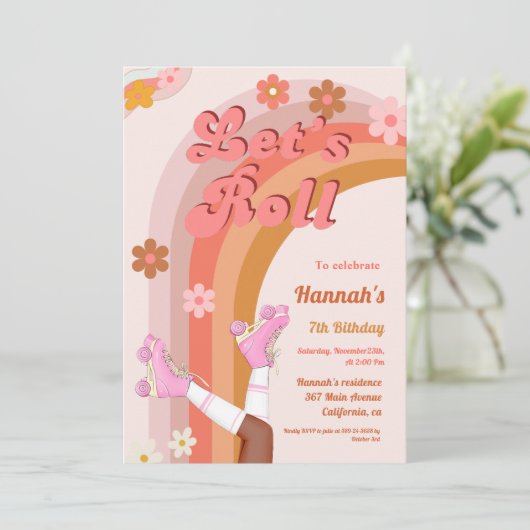 Let's Roll Retro Groovy Roller Schaats Verjaardag  Kaart (Staand voorkant)