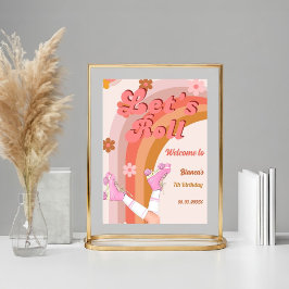 Let's Roll Retro Groovy Roller Schaats Verjaardag  Poster