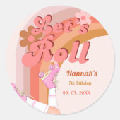 Let's Roll Retro Groovy Roller Schaats Verjaardag Ronde Sticker (Voorkant)