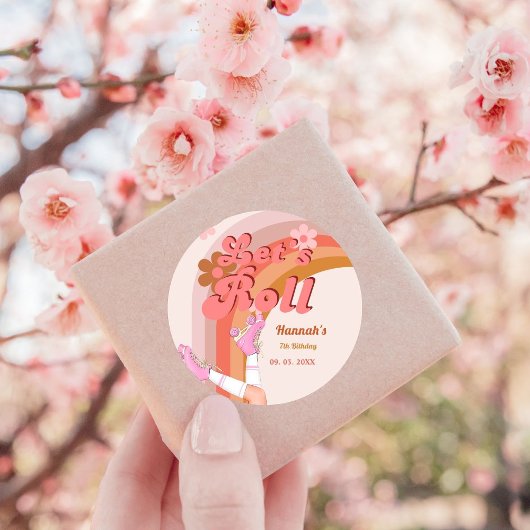 Let's Roll Retro Groovy Roller Schaats Verjaardag Ronde Sticker