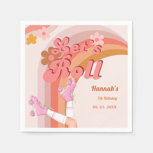 Let's Roll Retro Groovy Roller Schaats Verjaardag Servet (Voorkant)