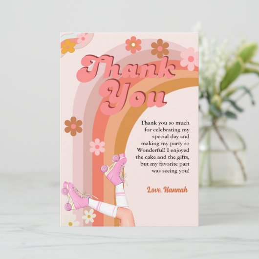 Let's Roll Retro Groovy Roller Skat Dank u kaart (Staand voorkant)