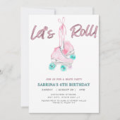 Let's Roll Retro Meisje schaatsen Verjaardagsfeest Kaart (Voorkant)