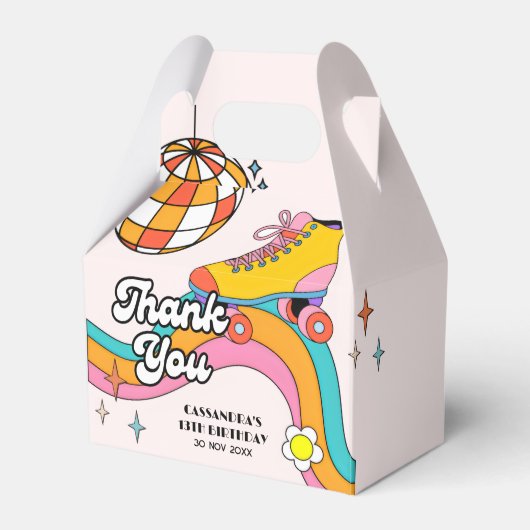 Let's Roll Retro Roller Skating Girl Birthday  Bedankdoosjes (Voorkant Zijde)