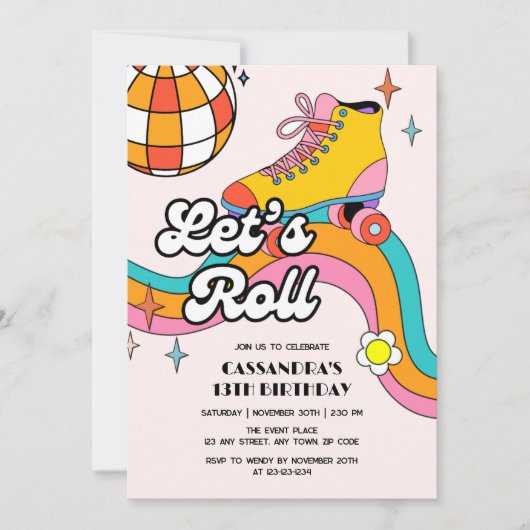 Let's Roll Retro Roller Skating Girl Birthday  Kaart (Voorkant)