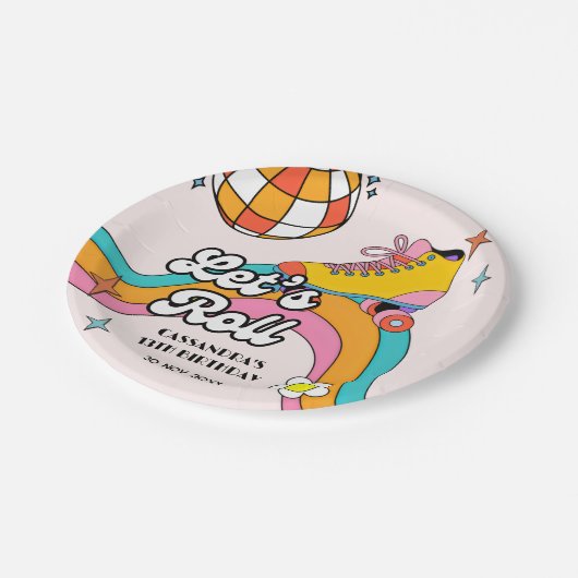 Let's Roll Retro Roller Skating Girl Birthday  Papieren Bordje (Gekanteld)