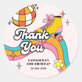 Let's Roll Retro Roller Skating Girl Birthday  Ronde Sticker