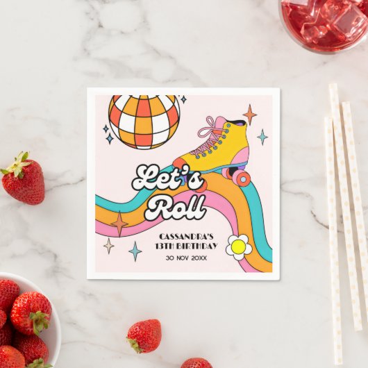 Let's Roll Retro Roller Skating Girl Birthday  Servet (Insitu)