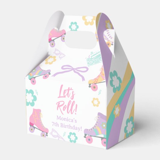 Lets Roll Roller Skate Retro Girl Birthday Pastel Bedankdoosjes (Voorkant Zijde)
