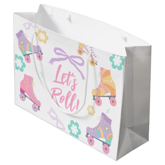 Lets Roll Roller Skate Retro Girl Birthday Pastel Groot Cadeauzakje (Achterkant Gekanteld)