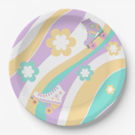 Lets Roll Roller Skate Retro Girl Birthday Pastel Papieren Bordje