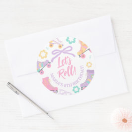 Lets Roll Roller Skate Retro Girl Birthday Pastel Ronde Sticker