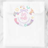 Lets Roll Roller Skate Retro Girl Birthday Pastel Ronde Sticker (Tas)
