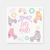 Lets Roll Roller Skate Retro Girl Birthday Pastel Servet (Voorkant)