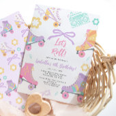 Lets Roll Roller Skate Skating Bow Girl Birthday Kaart