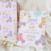 Lets Roll Roller Skate Skating Bow Girl Birthday Kaart