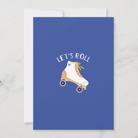 Let's Roll Rollerskate Blauw Verjaardag Party Scha Kaart (Achterkant)