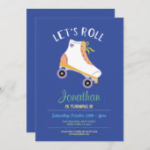Let's Roll Rollerskate Blauw Verjaardag Party Scha Kaart (Voorkant / Achterkant)