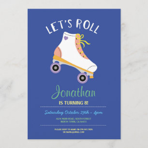 Let's Roll Rollerskate Blauw Verjaardag Party Scha Kaart