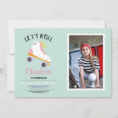 Let's Roll Rollerskate Girls Verjaardagsfeestje Fo Kaart (Voorkant)