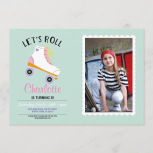 Let's Roll Rollerskate Girls Verjaardagsfeestje Fo Kaart