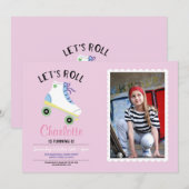 Let's Roll Rollerskate Roze Verjaardag Party Foto Kaart (Voorkant / Achterkant)
