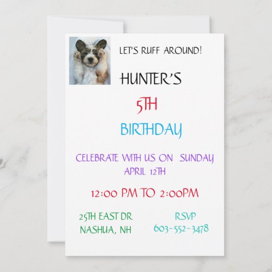 "LET'S RUFF ROND" KIDS BIRTHDAY INVITATIONS KAART (Achterkant)