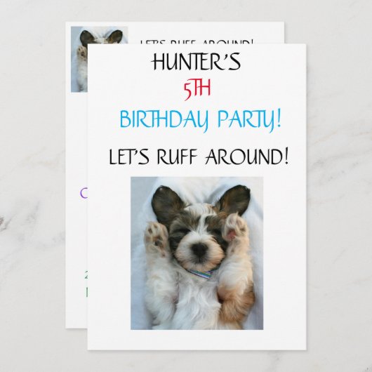 "LET'S RUFF ROND" KIDS BIRTHDAY INVITATIONS KAART (Voorkant / Achterkant)