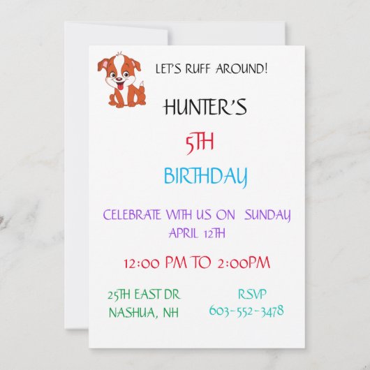 "LET'S RUFF ROND" KIDS BIRTHDAY INVITATIONS KAART (Achterkant)