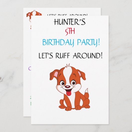 "LET'S RUFF ROND" KIDS BIRTHDAY INVITATIONS KAART (Voorkant / Achterkant)