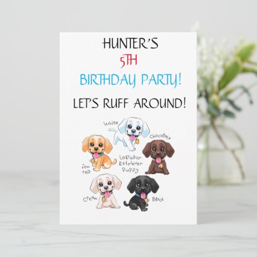 "LET'S RUFF ROND" KIDS BIRTHDAY INVITATIONS KAART (Staand voorkant)