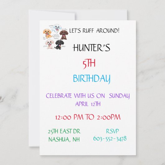 "LET'S RUFF ROND" KIDS BIRTHDAY INVITATIONS KAART (Achterkant)
