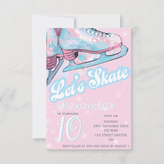 "Let's schaats" kunstschaatsen verjaardagsfeest Kaart (Voorkant)