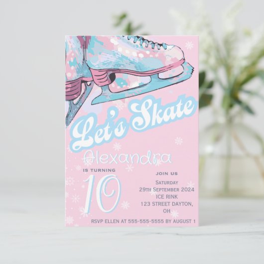 "Let's schaats" kunstschaatsen verjaardagsfeest Kaart (Staand voorkant)