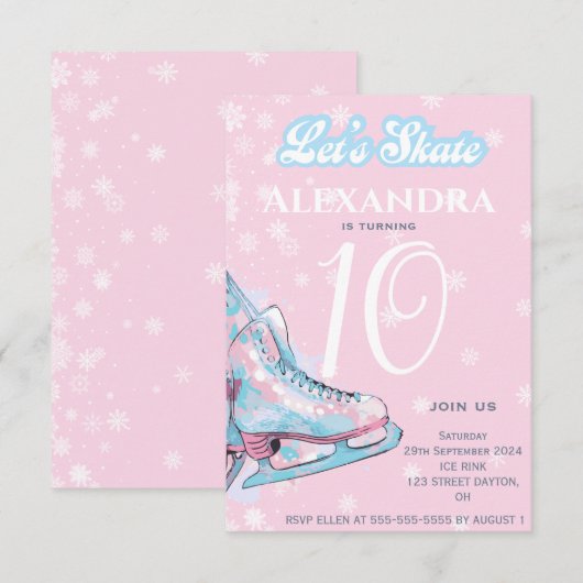 "Let's schaats" kunstschaatsen verjaardagsfeest Kaart (Voorkant / Achterkant)