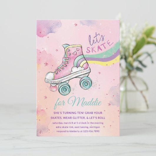 Lets Schaats l Rolschaatsen partij Meisje Verjaard Kaart (Staand voorkant)