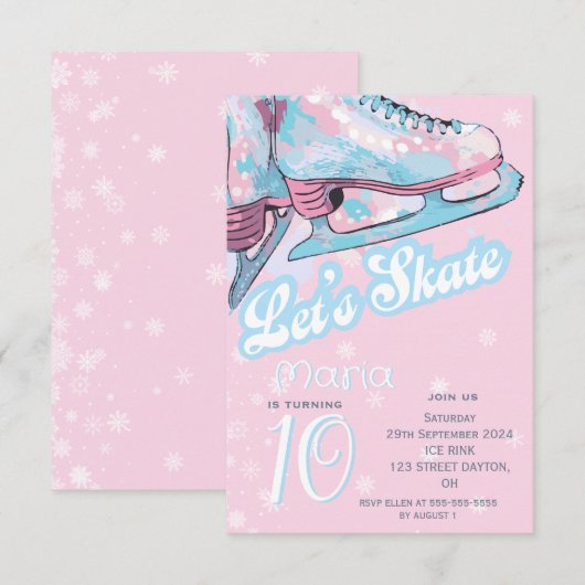 "Let's skate" figure ice skating birthday party Kaart (Voorkant / Achterkant)