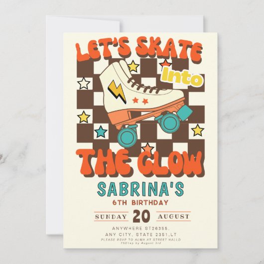 Let's Skate into the glow roller skating birthday Kaart (Voorkant)