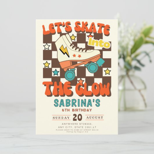 Let's Skate into the glow roller skating birthday Kaart (Staand voorkant)