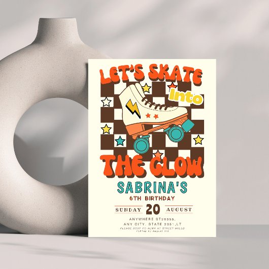 Let's Skate into the glow roller skating birthday Kaart