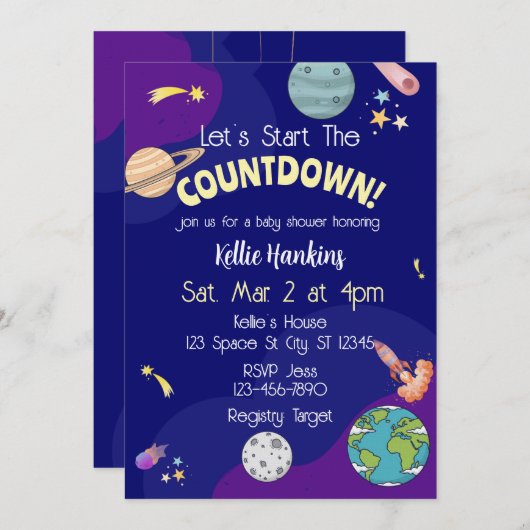 Let's Start the Countdown, Space Baby Shower Kaart (Voorkant / Achterkant)