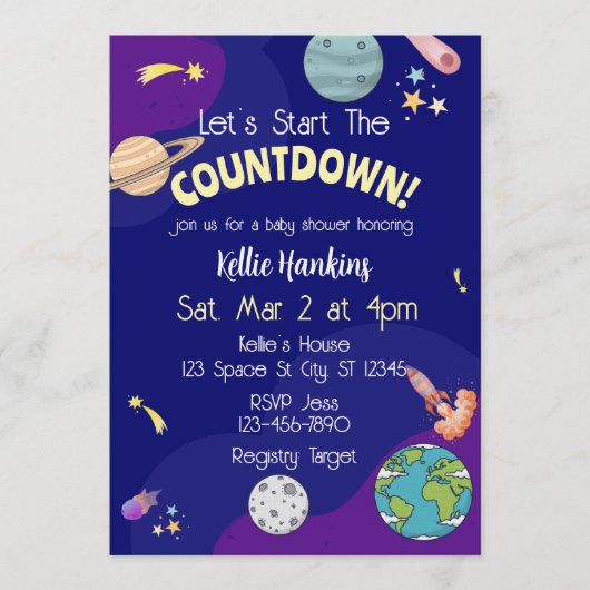 Let's Start the Countdown, Space Baby Shower Kaart (Voorkant)